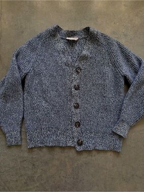 Everlane 100% Wool Blue Marled Cardigan Sweater Size S